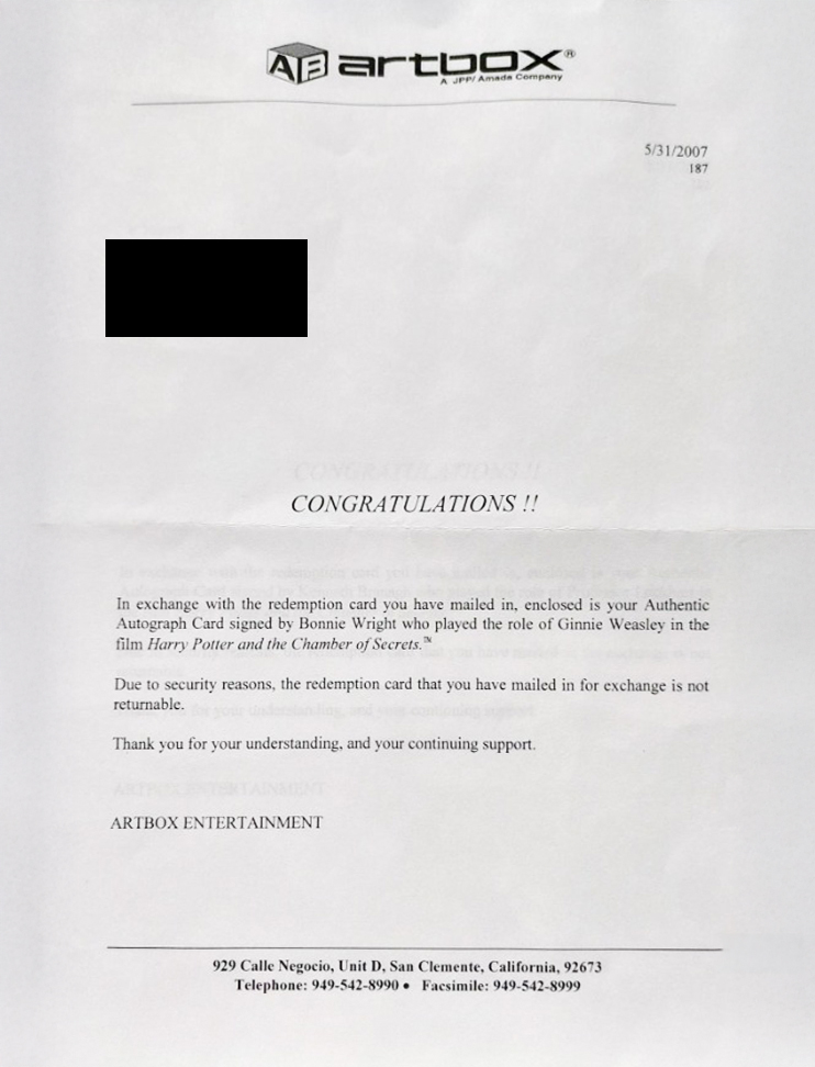 Redemption Letter
