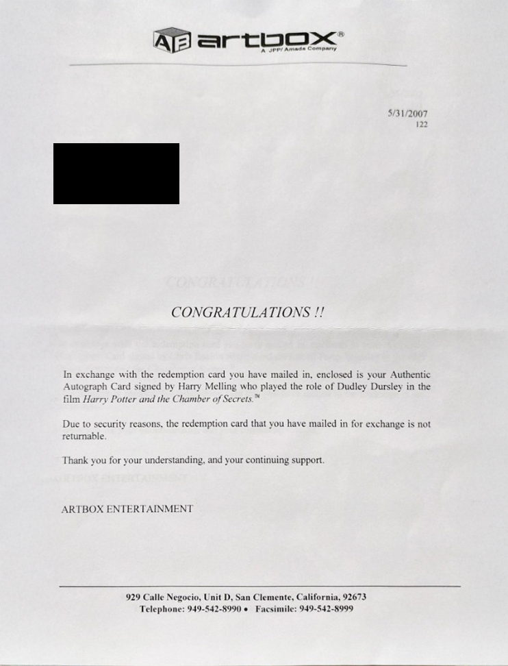 Redemption Letter