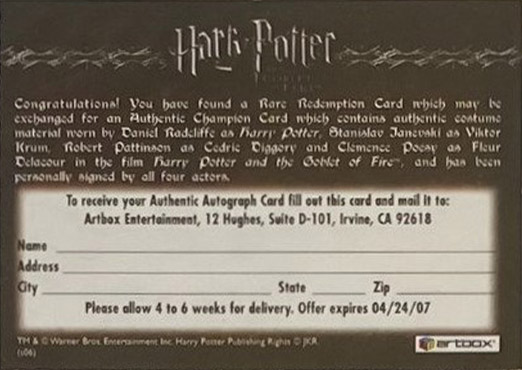 Redemption Card Reverse