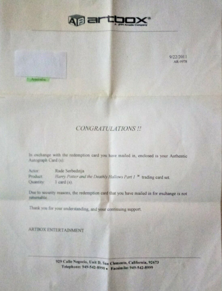 Redemption Letter