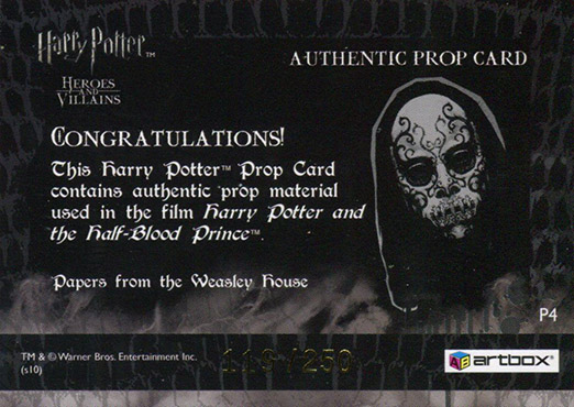 P4 - Papers from the Weasley House - Back