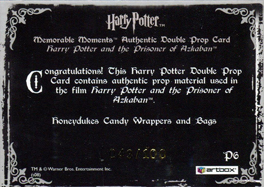 P6 - Honeydukes Candy Wrappers and Bags - Back